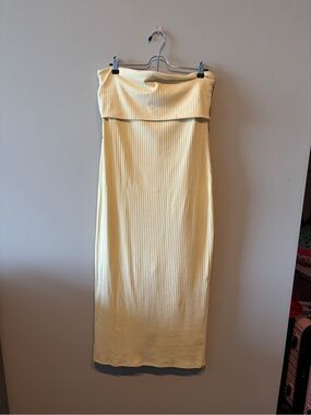 wild fable Pale Yellow Ribbed Fold-Over Maxi Sheath Dress